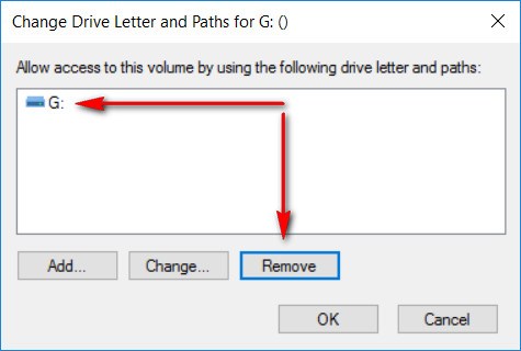 Disk Management: Remove Drive Letter