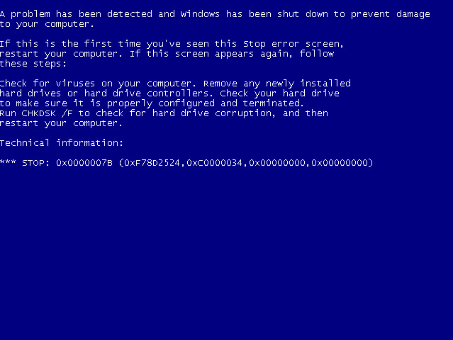 Blue screen when installing Windows XP