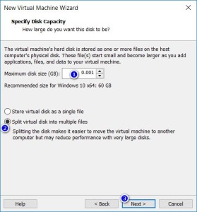VMware Workstation - Specify Disk Capacity